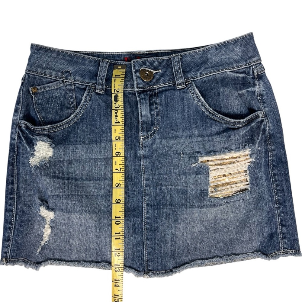Elle Sequin Distressed Denim Mini Skirt